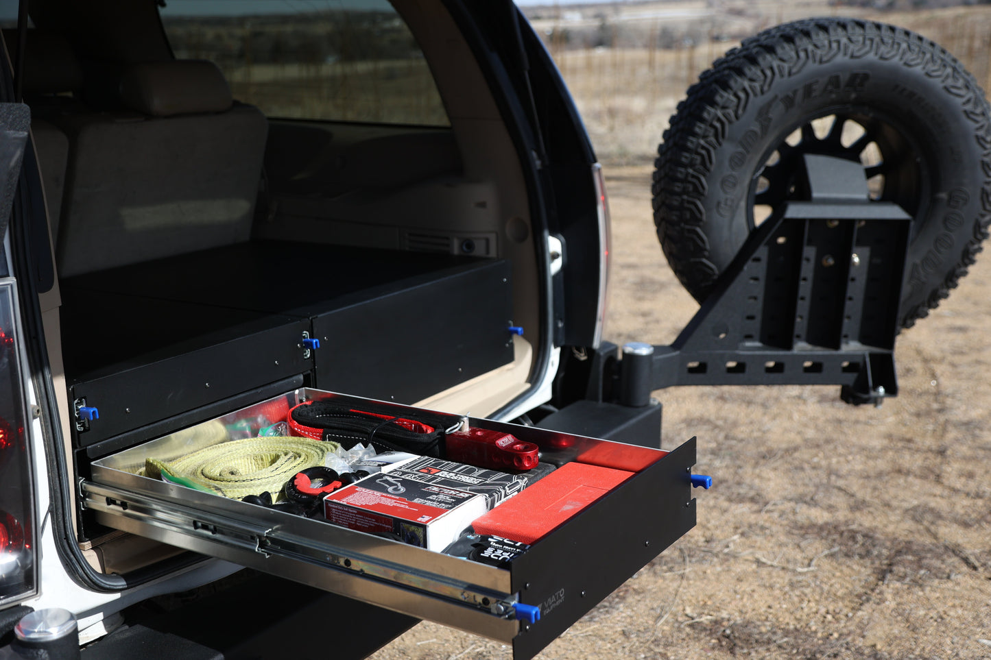 2007-2014 Chevy Tahoe Offset Rear Drawer System 3 for 2nd Row Seat- Offset 28W" and stacked 21W" X 43"L Drawers