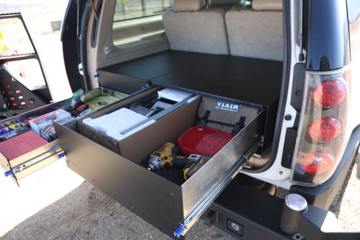 2007-2014 Chevy Suburban Offset Rear Drawer System 3 for 3rd Row Seat  - Offset 28W" and stacked 21W" X 32"L Drawers