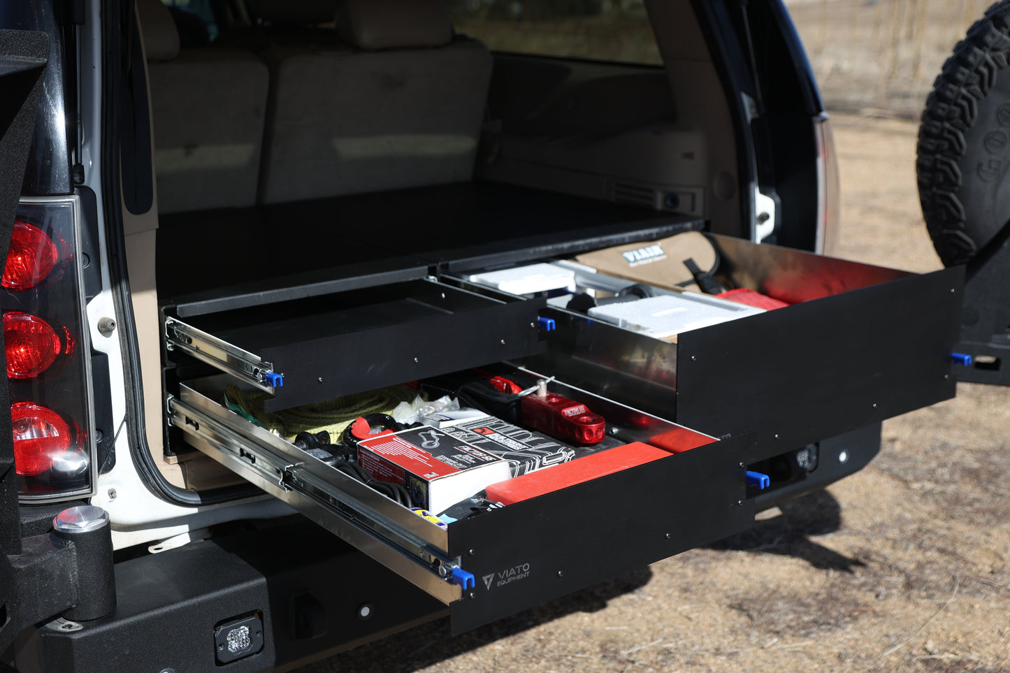 2007-2014 Chevy Suburban Offset Rear Drawer System 3 for 3rd Row Seat  - Offset 28W" and stacked 21W" X 32"L Drawers